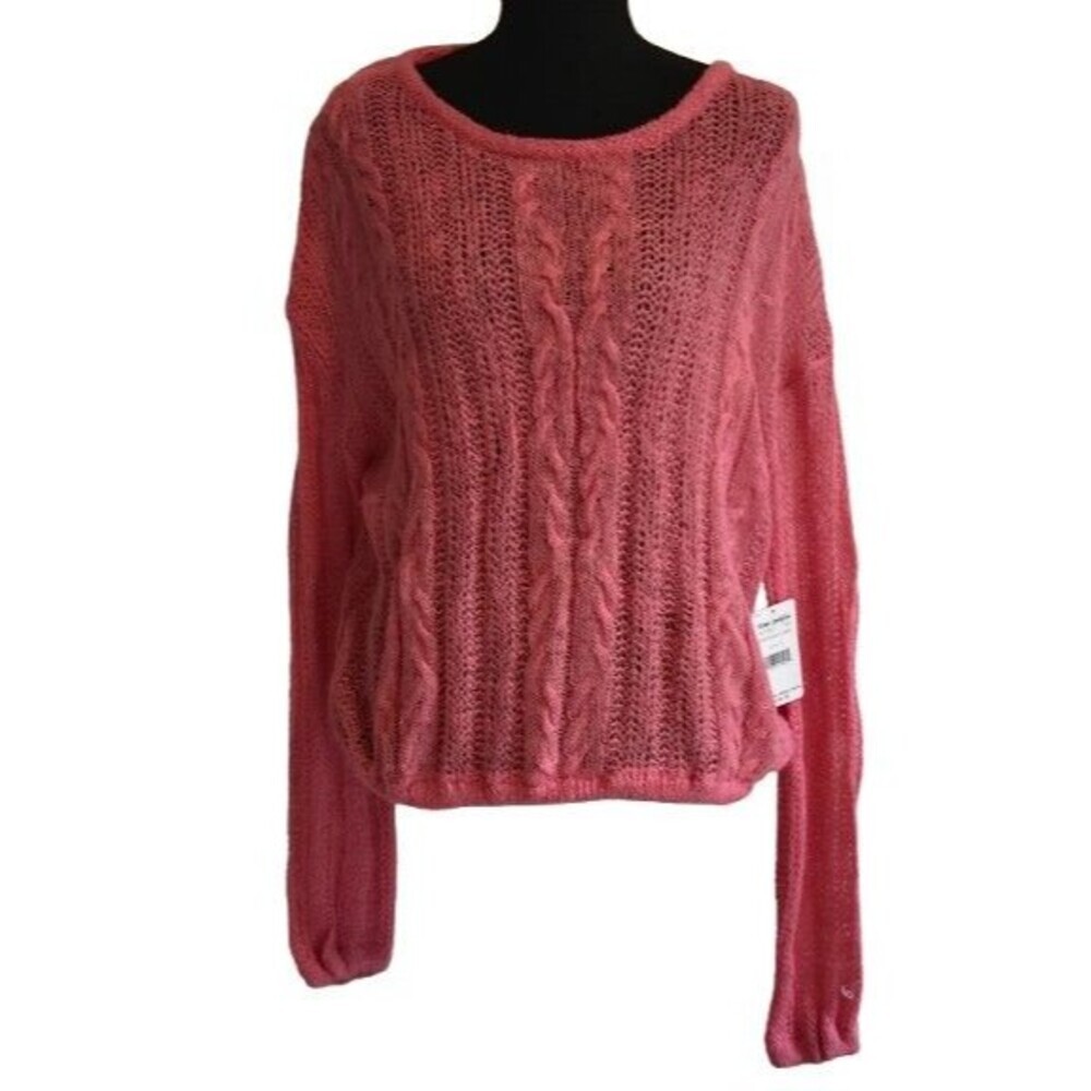 NWT Free People Angel Cable Open Knit Sweater Bubblegum Pink S Alpaca Wool Blend